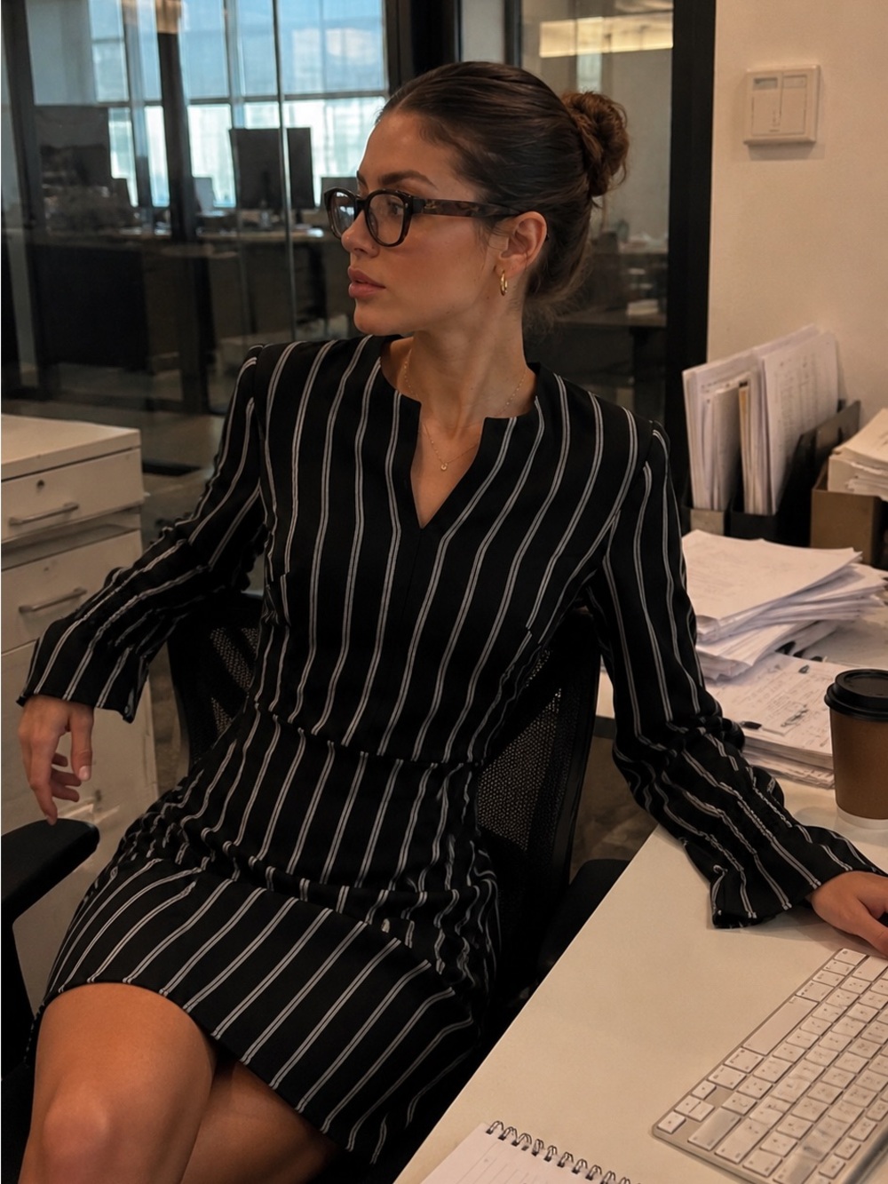 Tibi Black White Pinstripe Mini Dress Size 0 Office Siren Corporate Chic